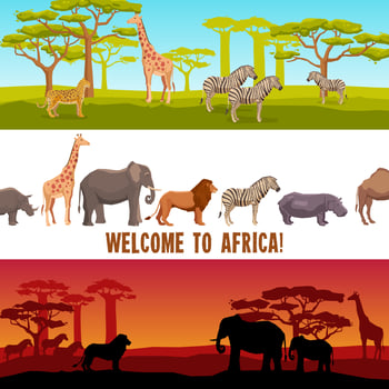 Horizontal African animals banners set vector