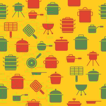 kitchen utensil such as pot sauce pan seamless pattern for wallpaper or wrapping paper vector