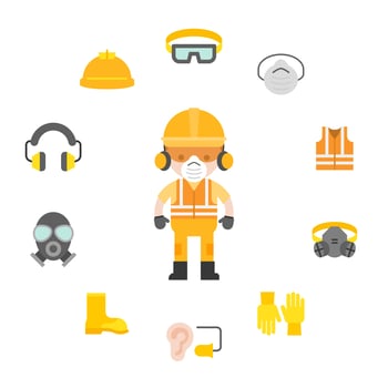 industrial security and protective equipment for worker vector