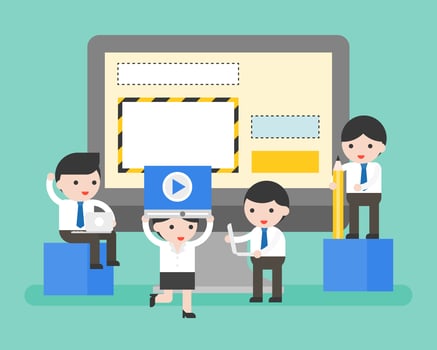 Business people helping manage website on laptop vector