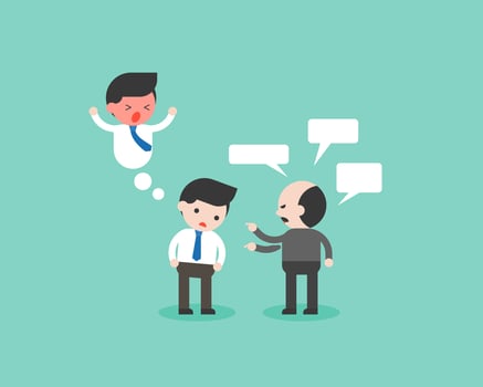 A businessman or an employee is frustrated with his picky boss or employer vector