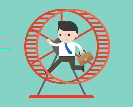 Businessman running in hamster wheel, vector illustration