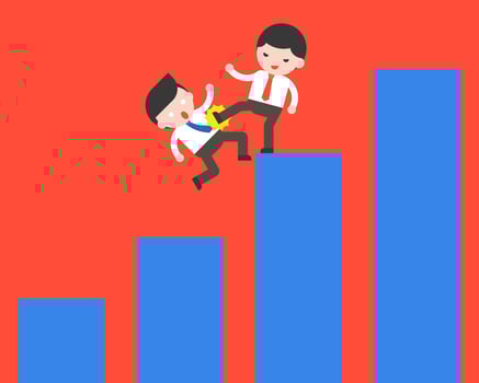 Businessman kick another business man out of his graph, competition concept vector