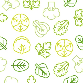 Seamless Outline vegetable pattern such as broccoli, lettuce vector