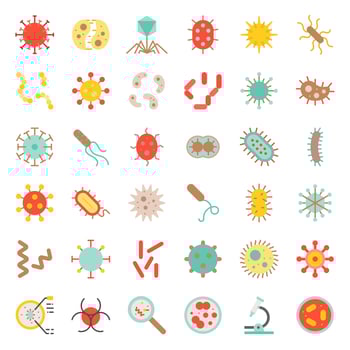 Bacteria and virus, cute microorganism icon set, flat style vector