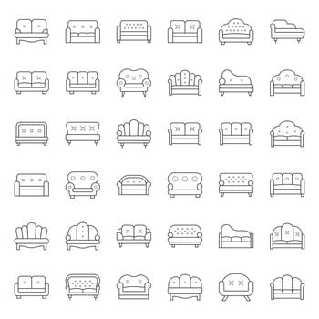 Sofa and chair, thin line icon set vector