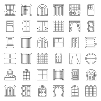 Modern, vintage Door and window icon set, outline style vector