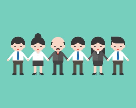 Employees and employer holding hands, business team concept vector