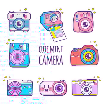 cute camera sticker emoticon vector