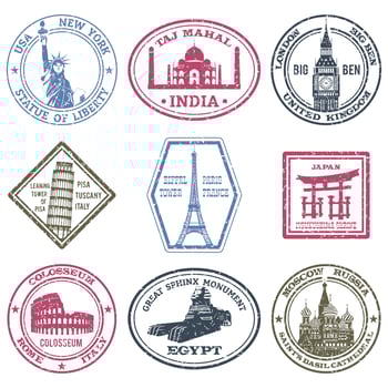 Monuments Stamps Set vector