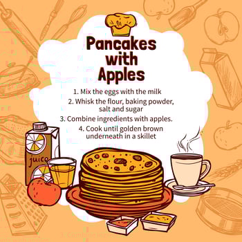 Sketch Of Apple Pancakes Recipe vector