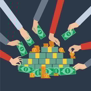 Long hands money grabbing flat poster vector