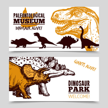 Dinosaurs museum exposition 2 banners set  vector