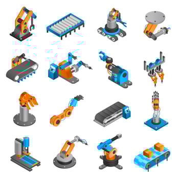 Industial robot isometric icons vector