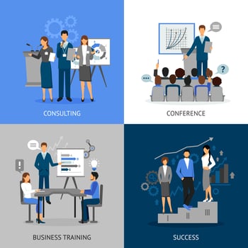 Business Training 2x2 Images Set vector