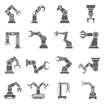 Robotic Arm Black Icons Set vector