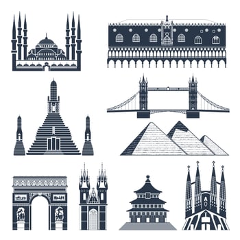 Landmarks And Monuments Black Set vector