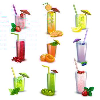 Summer milkshakes drinks flat icons set vector