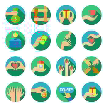 Long hands giving flat icons set vector