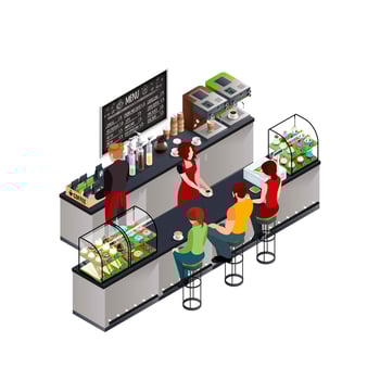 Hipster Coffee Bar Isometric Poster vector
