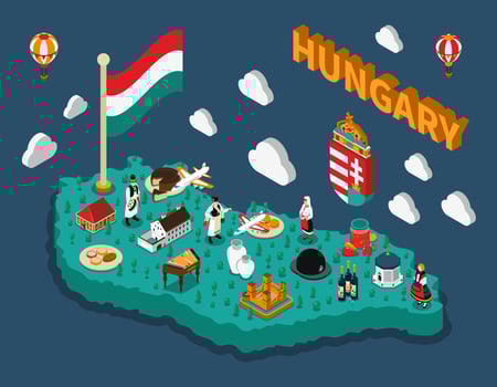 Hungary Isometric Touristic Map  vector