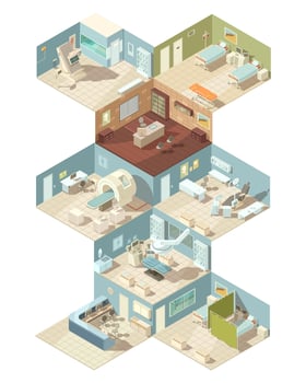 Hospital Indoors Isometric Design Concept vector