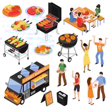 Barbecue Isometric Set vector