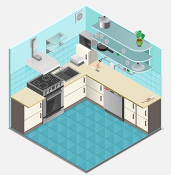 Kitchen Interior Isometric Template vector