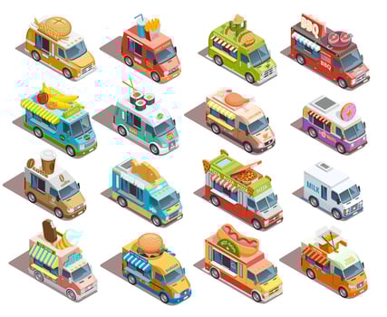 Street Food Trucks Isometric Icons Collection    vector