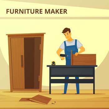 Carpenter Assembling Furniture Flat Poster  vector