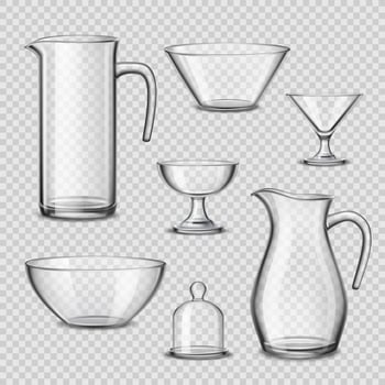 Realistic Glassware Kitchen Utensils Transparent Background  vector