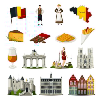 Belgium Flat Style Icons Set vector