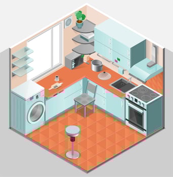 Kitchen Interior Isometric Template vector