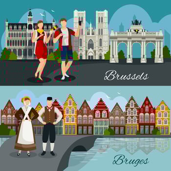Belgian Cities Flat Style Compositions vector