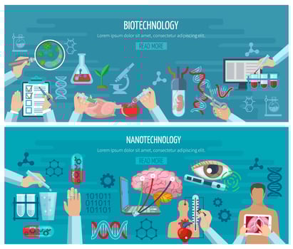Horizontal  Biotechnology And Nanotechnology Banners vector