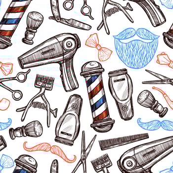  Barber Shop Attributes Doodle Seamless Pattern  vector