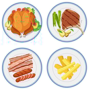 Set of food on plate vector