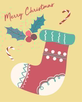 christmas card cute fastive vintage sock flat vector