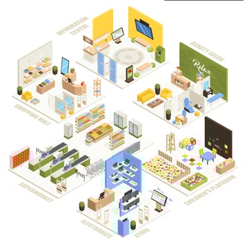 Shopping Mall Isometric Composition Poster  vector