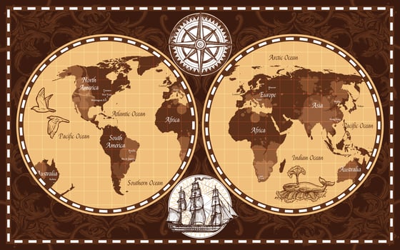 Retro World Map vector