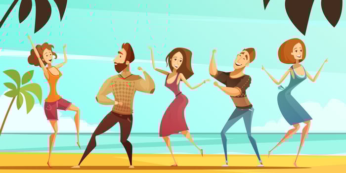 Dancing People Vacation  Party Cartoon Poster  vector