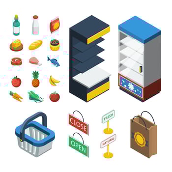 Supermarket Isometric Icon Set vector