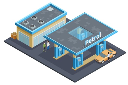  Gas Station Complex Isometric Image Poster vector