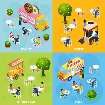 Street Food Isometric 4 Icons Square vector