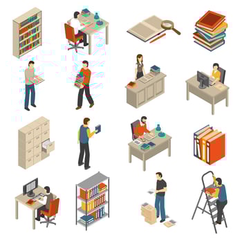 Documents Archive Library Isometric Icons Set vector