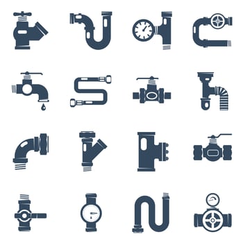 Pipes Black White Icons Set vector