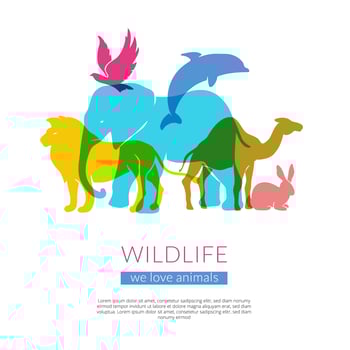 Wildlife Animals Flat Silhouettes Composition Poster  vector