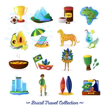 Brazilian Culture  Symbols Flat Icons Set vector