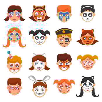 Painted Faces Icons Set vector