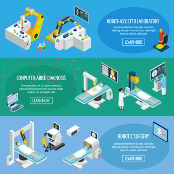 Robotic Surgery Isometric Banners vector